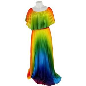 NEW Buxom Curvy Rainbow Ombre Pleated Off Shoulder Maxi Flare A-Line Dress Sz 1X